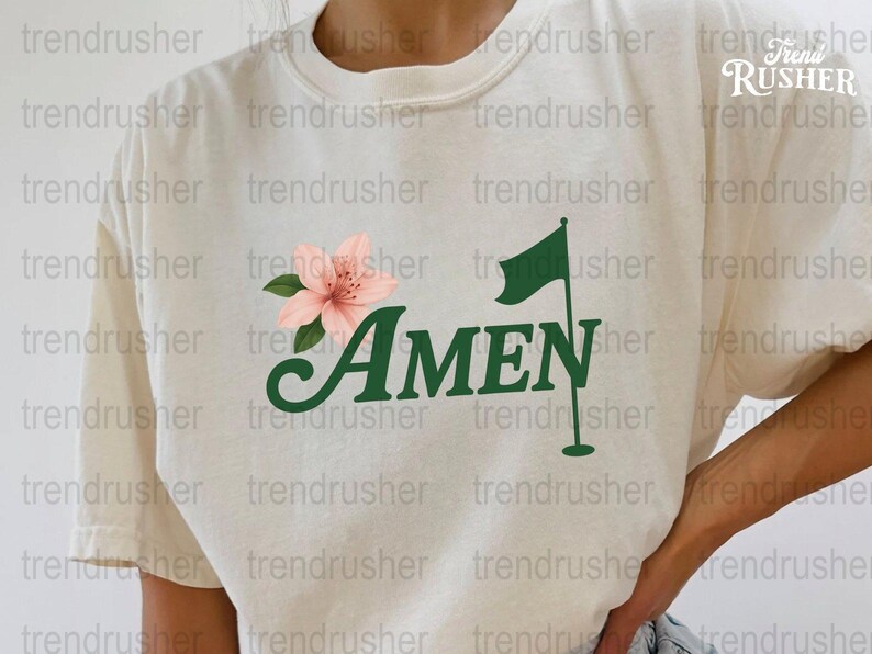 Amen Floral Graphic T-Shirt, Trendy Faith Inspired Tee, Women's Casual White Shirt with Flower and Flag Design