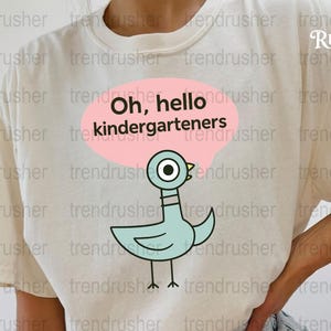 Oh Hello Kindergarten Cute Duck Graphic T-Shirt, Trendy Fun Teacher Tee, Casual White Top