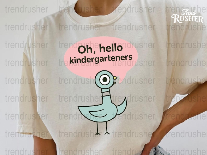 Oh Hello Kindergarten Cute Duck Graphic T-Shirt, Trendy Fun Teacher Tee, Casual White Top
