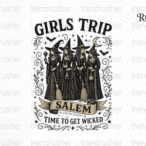 Girls Trip Salem Png, Halloween Cut File, Retro Halloween Clipart, Halloween Witch Png, Salem Massachusetts Png, Salem Witch Png