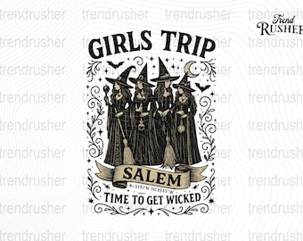 Girls Trip Salem Png, Halloween Cut File, Retro Halloween Clipart, Halloween Witch Png, Salem Massachusetts Png, Salem Witch Png