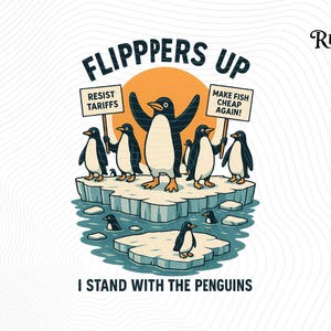 Lustiger Widerstands-Pinguine-Protest gegen Zölle Png- Pinguin-Zivilprotest Png, witzige Flipper-Nachricht digitales Design
