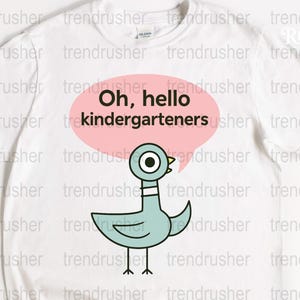 Cute Bird T-Shirt, 'Oh, Hello Kindergarteners' Fun Graphic Tee, Unisex White Kids Shirt, Trendy Casual Apparel for Children