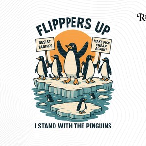 Lustiger Widerstands-Pinguine-Protest gegen Zölle Png- Pinguin-Zivilprotest Png, witzige Flipper-Nachricht digitales Design