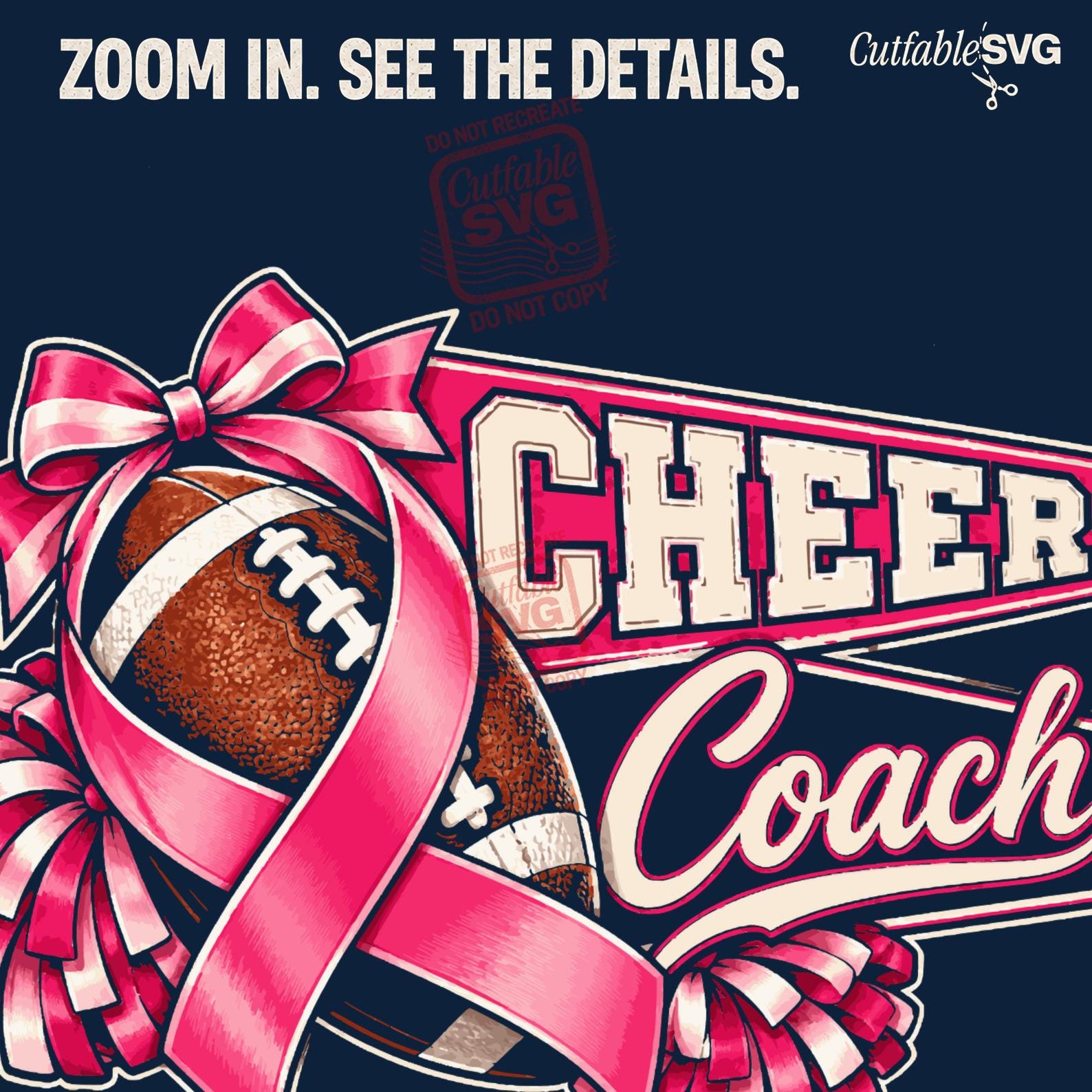 Football Cheer Coach Pink Ribbon SVG PNG Breast Cancer Awareness Cricut ...
