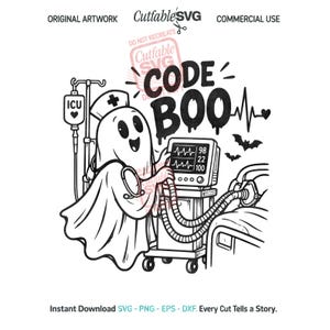Kod Boo rolig spöke Halloween SVG PNG sjuksköterska respiratorisk RN Cricut Svg Cut-fil ICU digital nedladdning