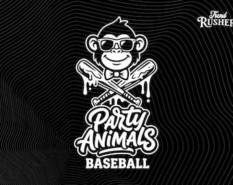 Party Animals Baseball Monkey PNG | Sports Team Sublimation Design | Game Day Graphic | Digital Download
