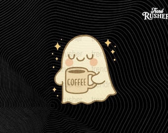 Ghost Coffee Png Kawaii Cute Spooky Halloween Illustration Happy Ghost Drinking Coffee Digital Download Funny Cozy Autumn Printable Art