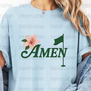 Women's Light Blue T-Shirt with Floral 'Amen' Graphic, Casual Christian Apparel, Religious Fashion Top, Spiritual Gift Idea