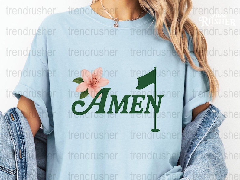Women's Light Blue T-Shirt with Floral 'Amen' Graphic, Casual Christian Apparel, Religious Fashion Top, Spiritual Gift Idea