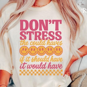 Don&#39;t Stress PNG Digital Design, don&#39;t worry png, happy designs, mental health png, popular designs, checkered png, retro png design, trendy