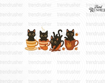 Halloween zwarte kat png, pompoen herfst gesneden bestand, Halloween png, schattig herfst griezelig seizoen png, kattenliefhebber png, koffieliefhebbers png