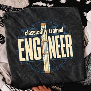 Digitaler Kunstdruck „Klassisch ausgebildeter Ingenieur“, lustige Grafik im Vintage-Stil mit Rechenschieber – ideal als Geschenk zum Ingenieurabschluss (STEM).