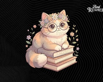 Just a Girl Who Loves Cats & Books PNG: Bookish Woman Cat Lover Quote, Reading Humor Design, Instant Digital Download