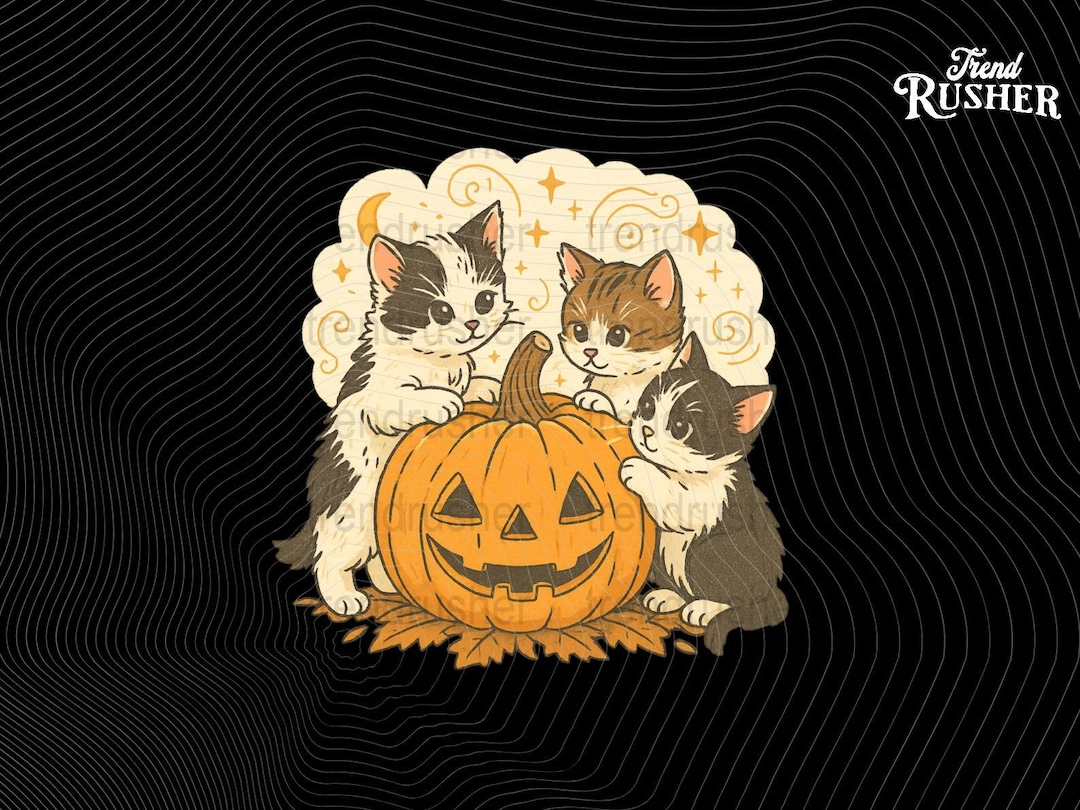 90年代風ヴィンテージ猫ハロウィンPNG、レトロハロウィンカット
