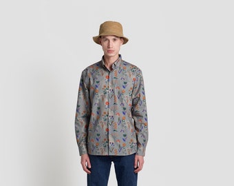 Rainy Field Print Shirt | Long Sleeve Button Up Shirt | Party Shirt | Boyfriend Gift | Christmas Gift | Casual Shirt | Flower Print