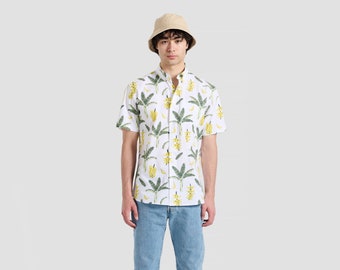 Chemise à imprimé banane et palmiers | Chemise boutonnée à manches courtes | Chemise hawaïenne | Chemise de fête | Cadeau petit ami | chemise de vacances | Chemise Fruits