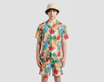 chemise oiseaux exotiques | Chemise Hawaï | Chemise à manches courtes avec col officier | Chemise de fête | Cadeau petit ami | chemise de vacances | Chemise décontractée | Perroquets