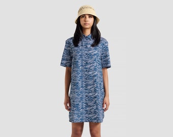 Big Waves Print Shirt Dress | Summer Dress | Short Sleeve Button Down Shirt Dress | Party Dress| Beach Dress | Casual Poolside Dress