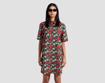 Robe chemise imprimée de fleurs des champs | Robe d'été | Robe chemise boutonnée à manches courtes | Robe de soirée| Robe de plage | Robe décontractée au bord de la piscine