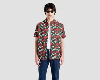 à imprimé fleurs des champs | Chemise boutonnée à manches courtes | Chemise hawaïenne | Chemise de fête | Cadeau petit ami | chemise de vacances | Chemise fleurie