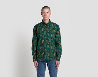 Crane Print Shirt | Long Sleeve Button Up Shirt | Party Shirt | Boyfriend Gift | Christmas Gift | Casual Shirt | Floral Print