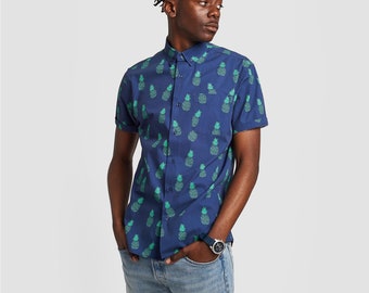 Pineapple Printed Shirt | Floral Shirt | Short Sleeve Button Up Shirt | Hawaiian Shirt | Party Shirt | Boyfriend Gift | Vacation Shirt
