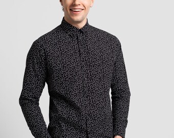 Printed Shirt | Long Sleeve Button Up Shirt | Mens Streetwear | Party Shirt | Boyfriend Gift | Christmas Gift | Casual Shirt | Squiggles