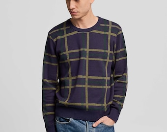 Pull en tricot pour homme | Pull à motif | Cadeaux de Noël | Streetwear homme | Cadeau d'hiver | Pull vintage | Pull | Cadeau petit ami | Plaid