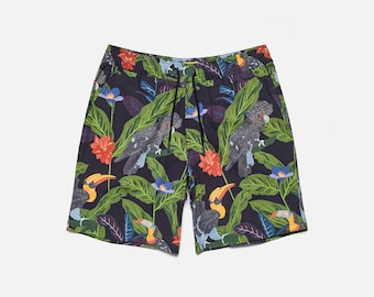 Tropical Birds Print Shorts | Hawaiian Shorts | Travel Shorts| Summer Shorts | Cotton Shorts | Beach Shorts | Party Shorts | Gifts For Him