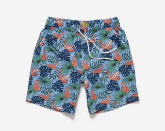 Short imprimé flamants roses | Short hawaïen | Short de voyage| Short d'été | Short en coton | Short de plage | Short de fête | Cadeaux pour lui