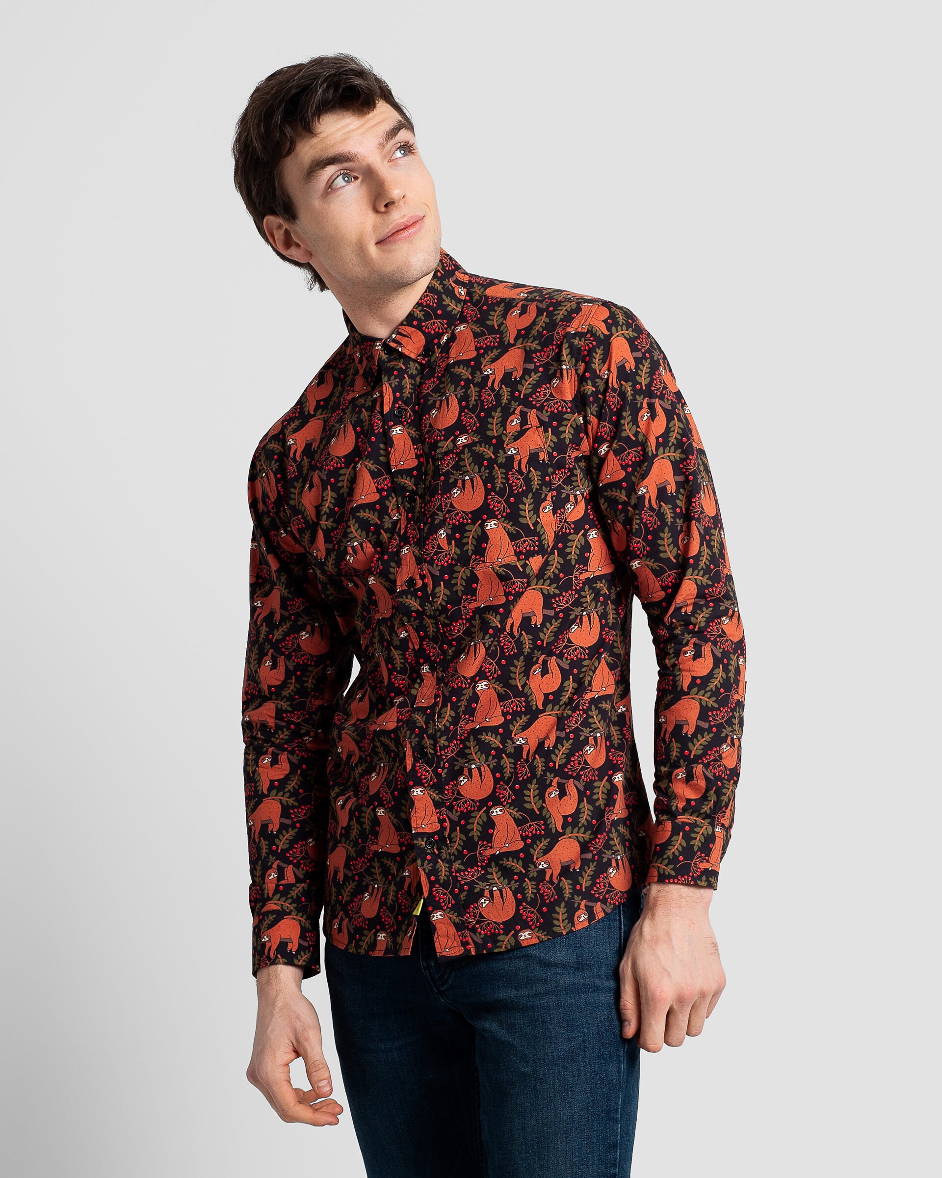 Alion Mens Fashion Pattern Print Casual Long Sleeve Button Down Lapel Shirt 13 S Alion Mens Fashion Pattern Print Casual Long Sleeve Button Down Lapel Shirt 13 S