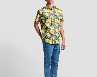 Tropical Floral | Short Sleeve Button Up Shirt | Hawaiian Shirt | Party Shirt | Boyfriend Gift | Vacation Shirt | Casual Shirt | Floral