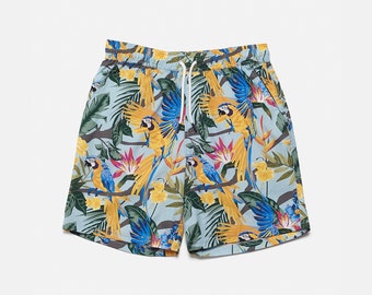 Printed Shorts | Hawaiian Shorts | Travel Shorts| Summer Shorts | Cotton Shorts | Beach Shorts | Party Shorts | Gifts For Him | Parrot Print