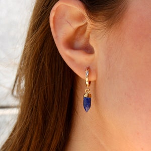 Spike Huggies Lapis Emerald 14K Gold Filled Handmade Lapis lazuli