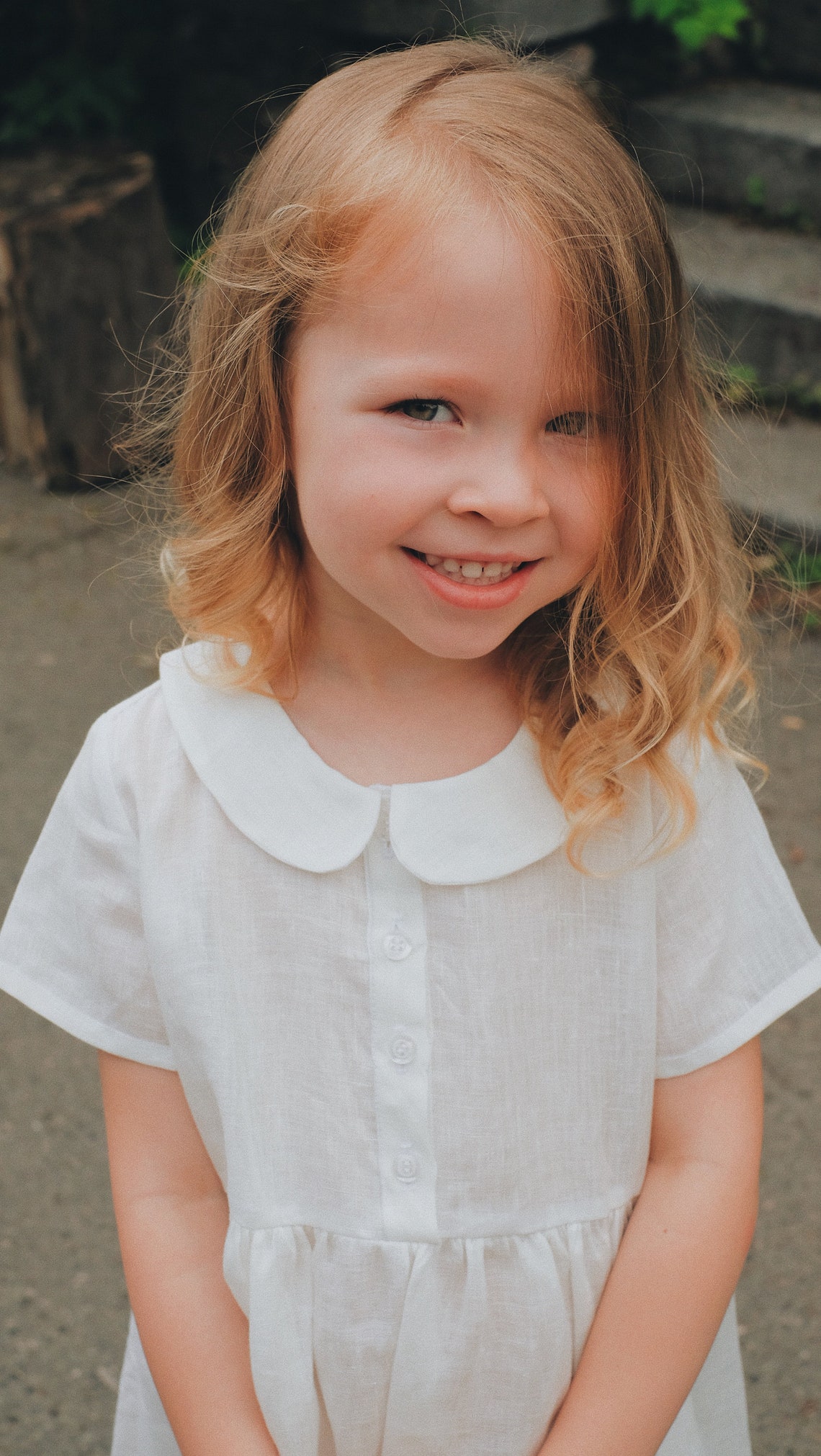 Girls White Linen Dress// Classic Dress With Peter Pan Etsy