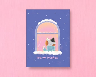 Warm Wishes Holiday Card | Cute Greeting Card | Cat
