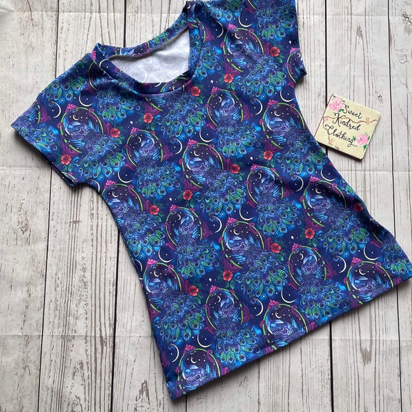 Peacocks ladies T-shirt, peacock print clothing,