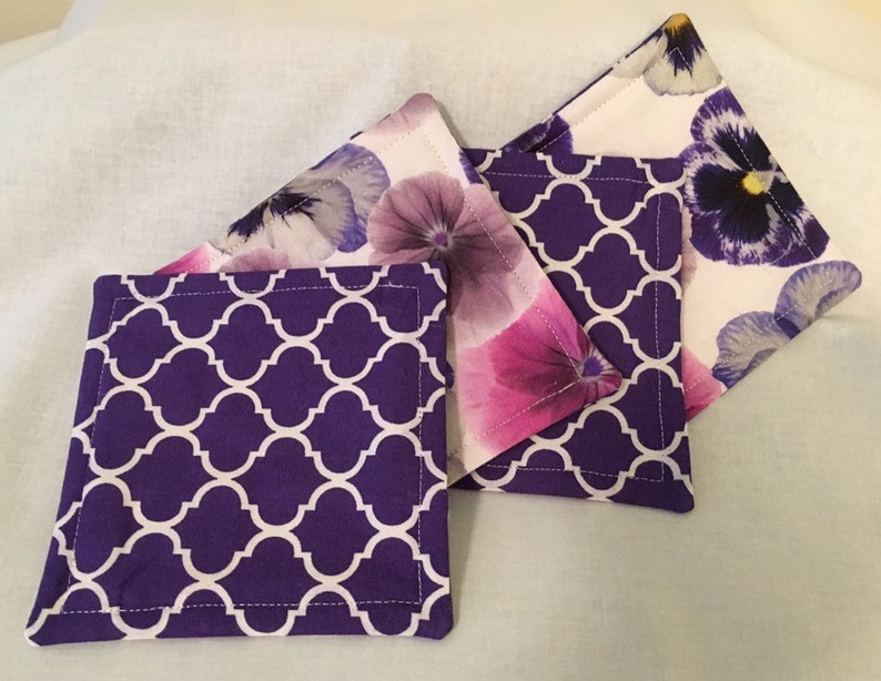 Pansy print set of coasters