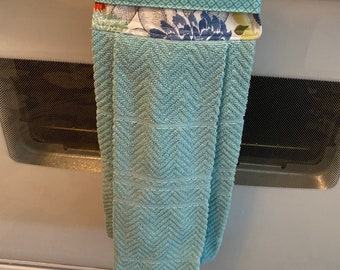 Hanging kitchen towel - Turquoise and orange