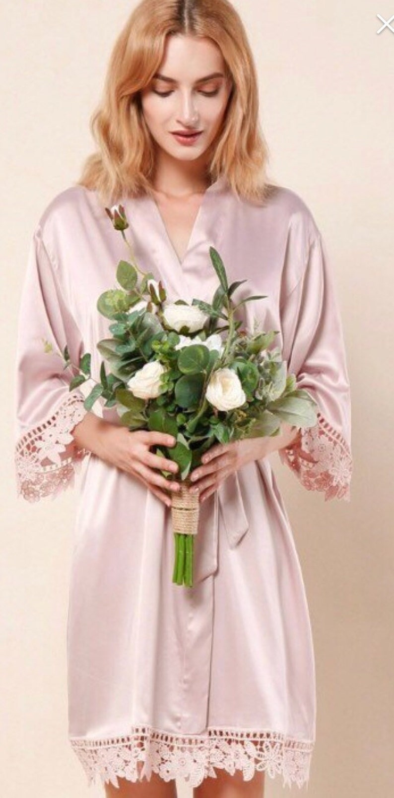 Lace Bride Robe Bridal Robes Satin Dressing Gown Blush Pink Robe Bridesmaid Dressing Gown Wedding Party Robes Wedding Dressing Gown