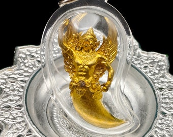 Cased Garuda Phaya Krut Claw Charm Wealth Luck Fortune Talisman Pendant Thai Buddha Amulet #aa4241