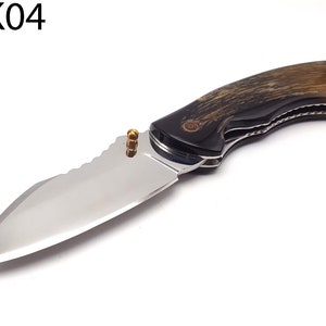 7&quot; Custom Folding Pocket Knife Stainless Steel 440c Blade Wild Ox Buffalo Horn Handle #KK04