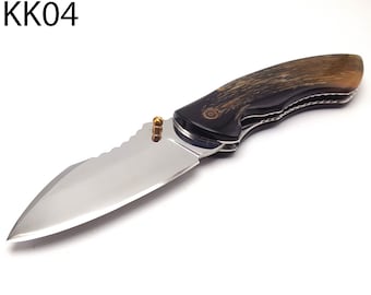 7" Custom Folding Pocket Knife Stainless Steel 440c Blade Wild Ox Buffalo Horn Handle #KK04