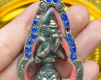 Ancient Cased Phra Upakut Ganesha Phra Pikanet Fetish Protect Charm Talisman Thai Amulet #aa3789