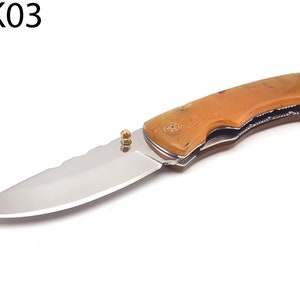 7&quot; Custom Folding Pocket Knife Stainless Steel 440c Blade Albino Ox Honey Horn Handle #KK03