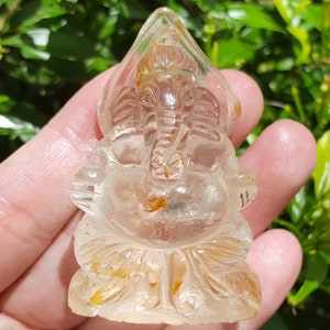 Crystal Quartz Carved Phra Pikanet Hindu God Lord Ganesha Statue Amulet #3586a