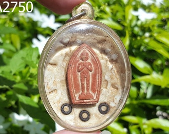 Cased Kuman Thong Kru Red Clay Back I Kai Wat Jedee Thai Buddha Amulet #aa2750c