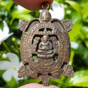 Bronze Coin Turtle LP Liew Wat Rai Tang Thong Talisman Thai Amulet #7468a