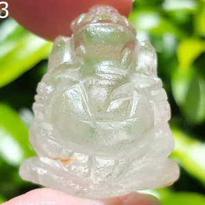 Hindu Ganesha Carved Crystal Quartz Stone Deity Om Amulet Statue #11903a